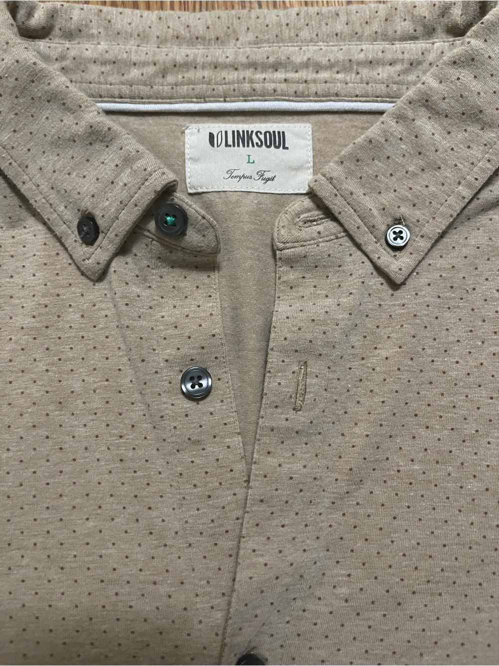 Linksoul Men's Tan Golf Short-Sleeve Button-Down Shirt